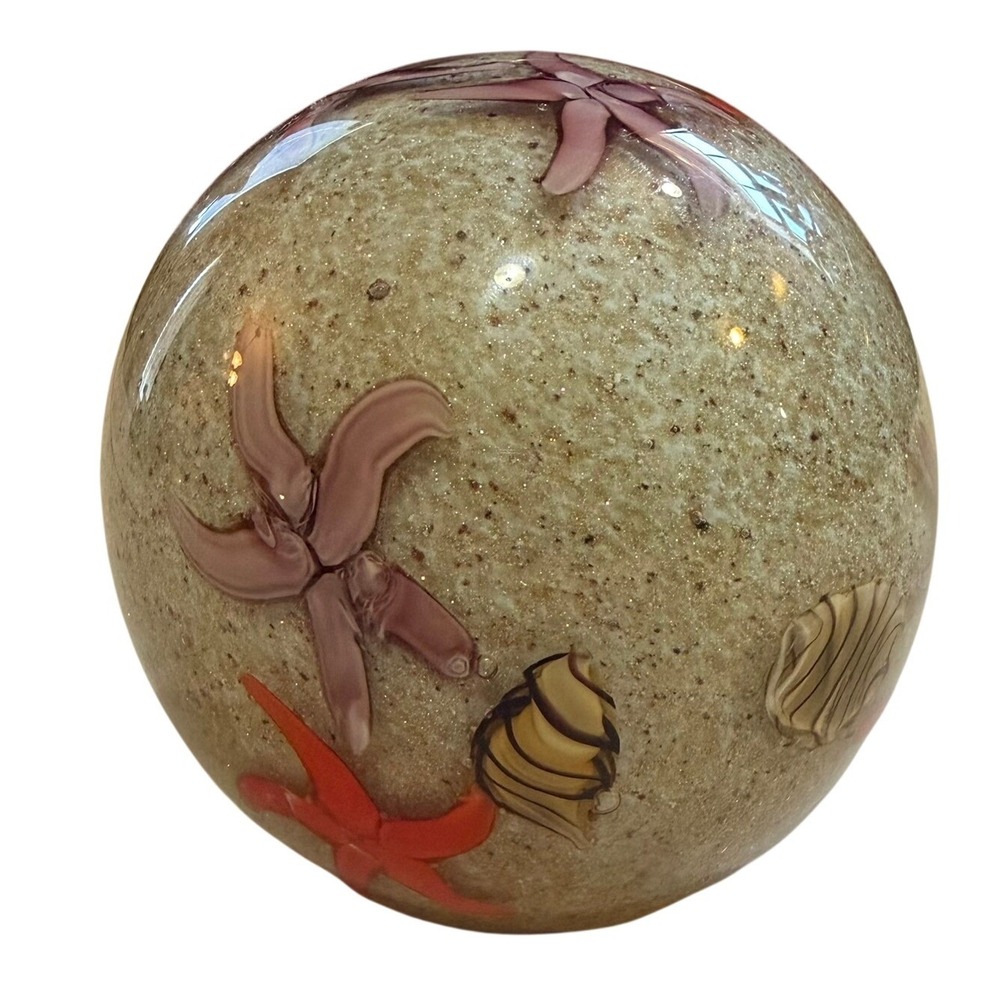 Dynasty Gallery Hand Blown Glass Paperweight Starfish Seashell Sand